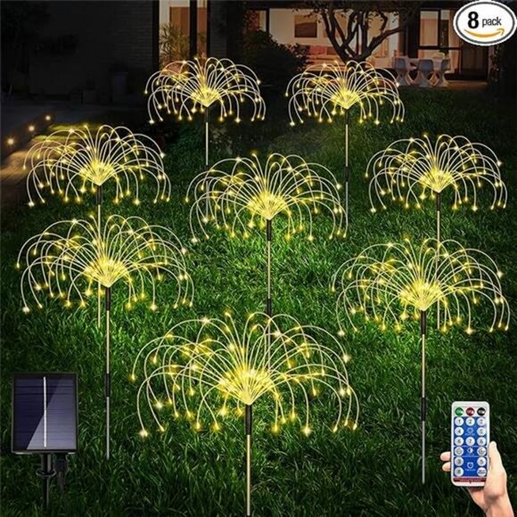 Solar Garden Lights 8 Pack, Decorative Lamps, 120 LED Solar Firework Lights - Picture 7 of 7
